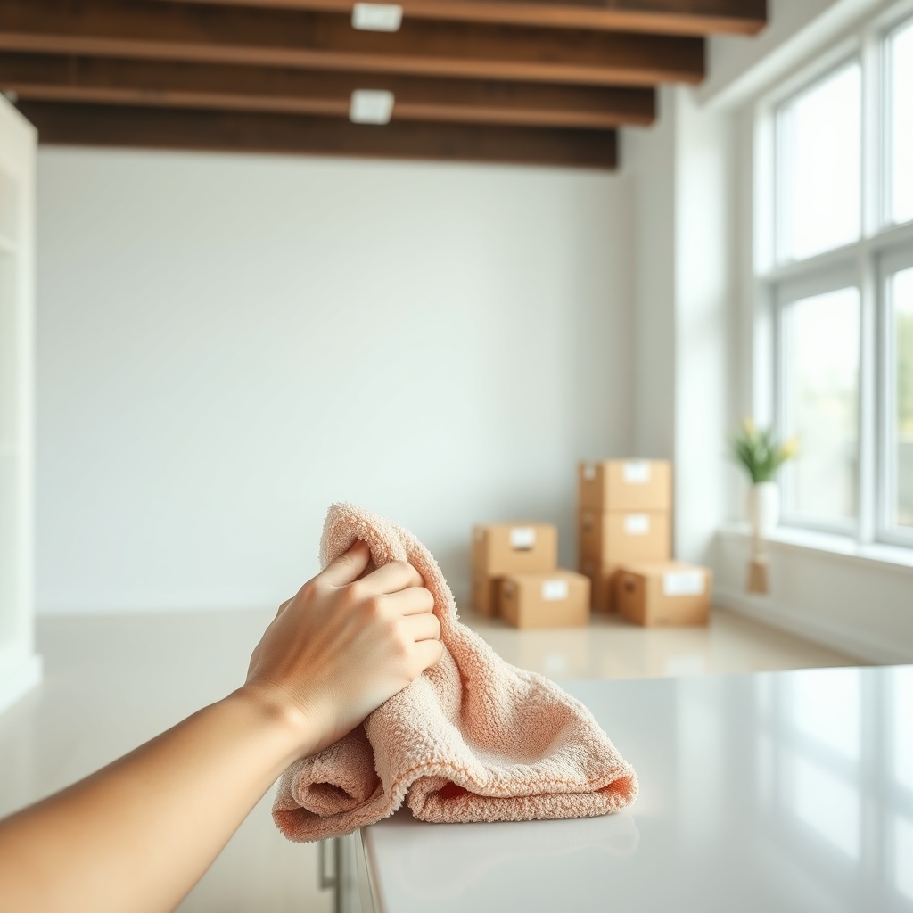 clean photorealistic photo of a person holding a microfiber cloth