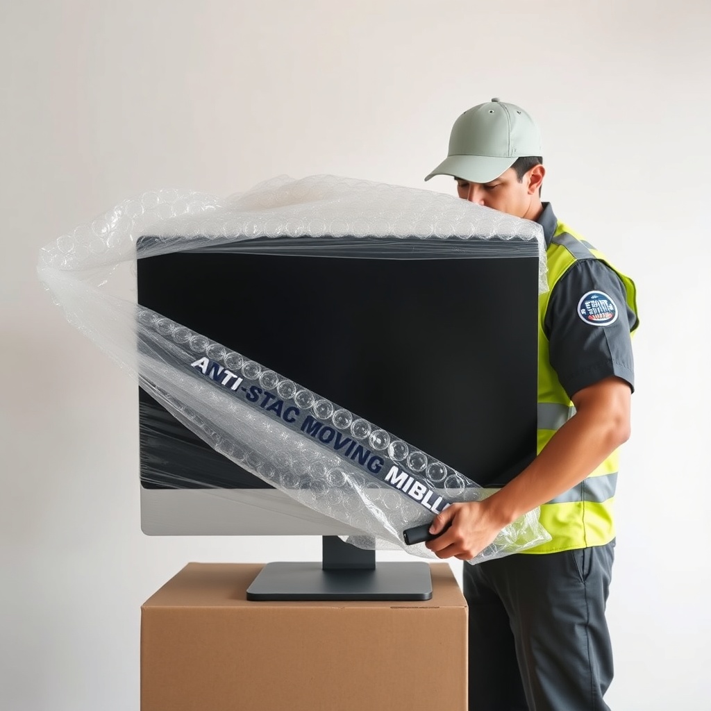 <clean photorealistic photo of an electronic device like a monitor being wrapped in anti-s