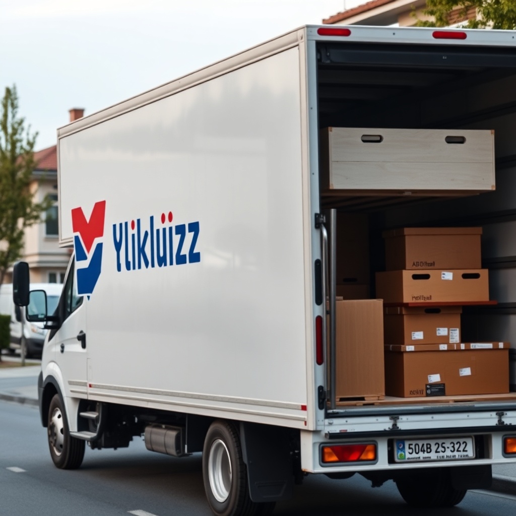 A clean photorealistic photo of a moving truck with the Yıldız Nakliyat logo on the side